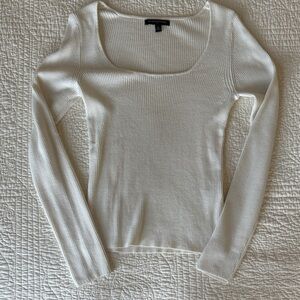 Banana Republic Ivory Ribbed Scoop Neck Long Sleeve Top Size M